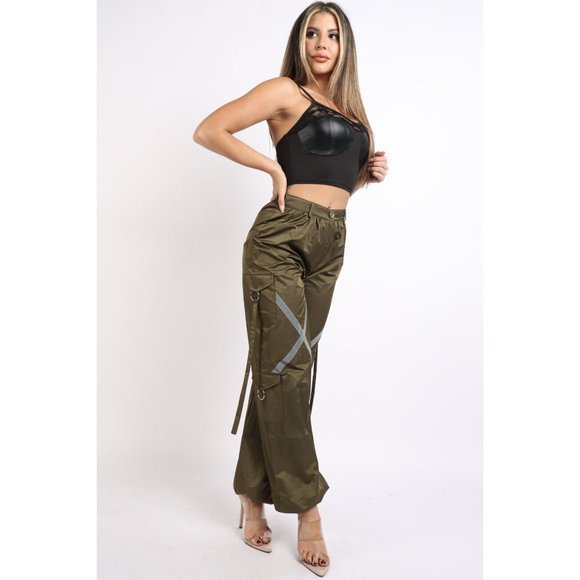 Women's Windbreaker Jogger Pants With Reflective Detail Zipper Cargo Pocket Comf - Picture 8 of 8